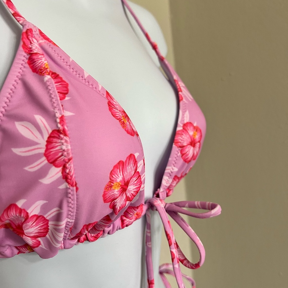 Pink Floral Triangle Tie Side Bikini Set - Picture 3 of 11